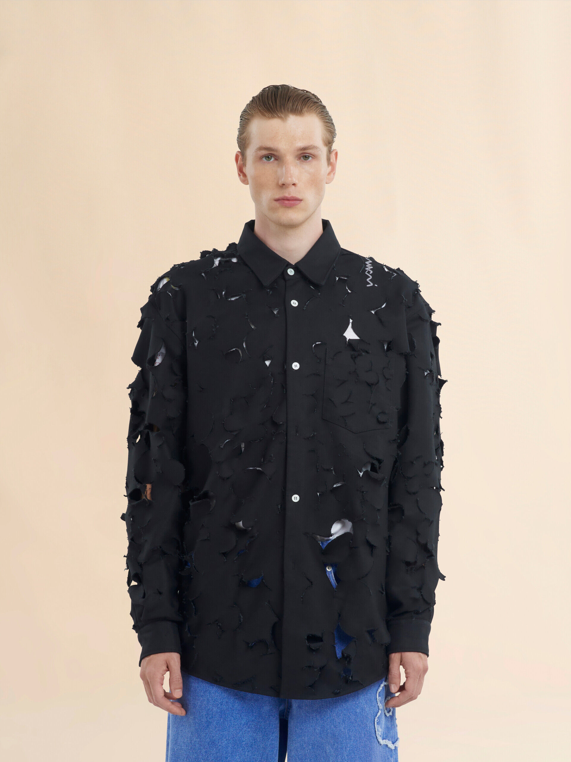 Black cotton boxy fit shirt with cut out detail | Marni