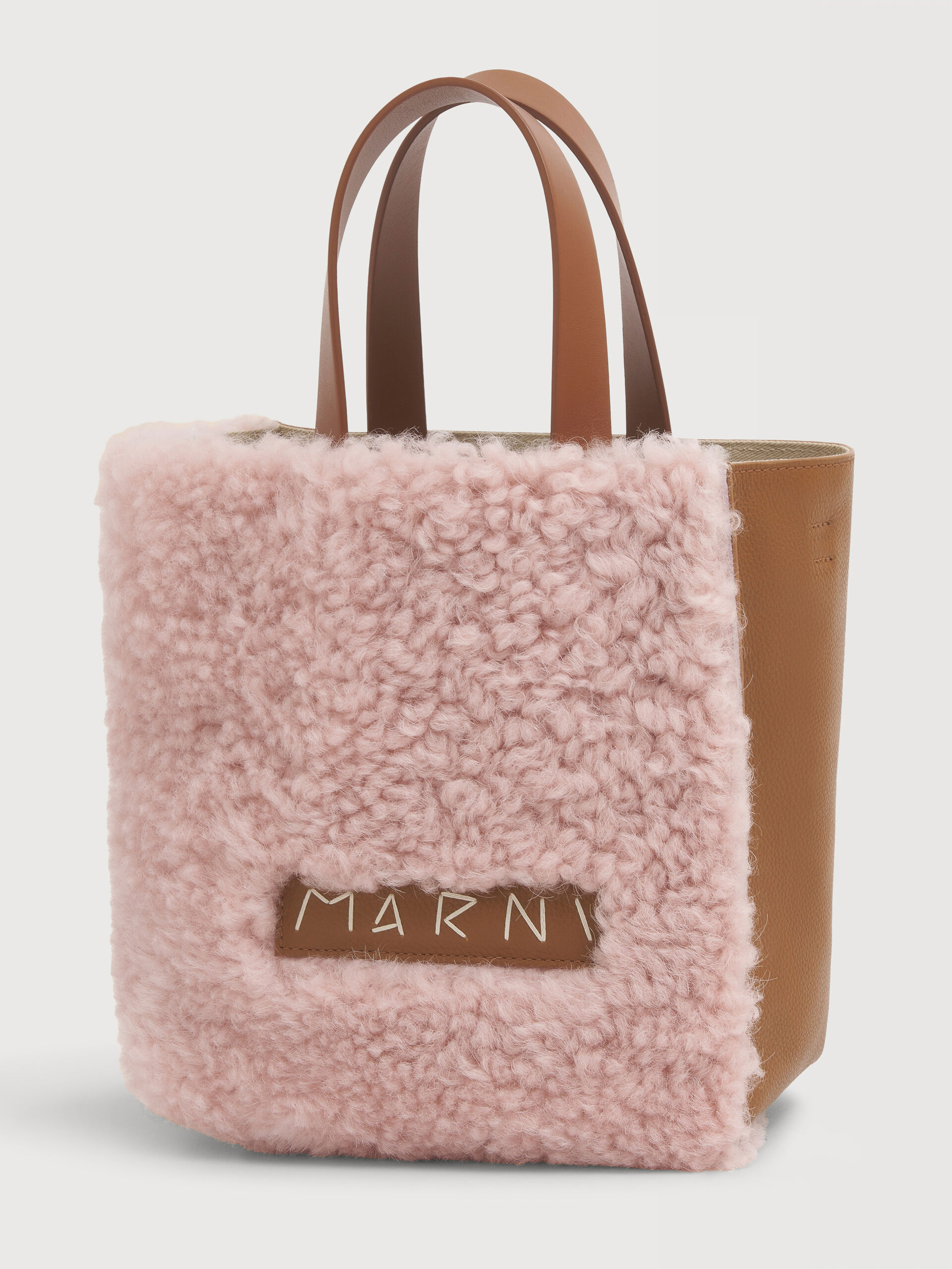 ピンク ブラウン シアリング＆レザー製 Museo ソフトミニバッグ | Marni