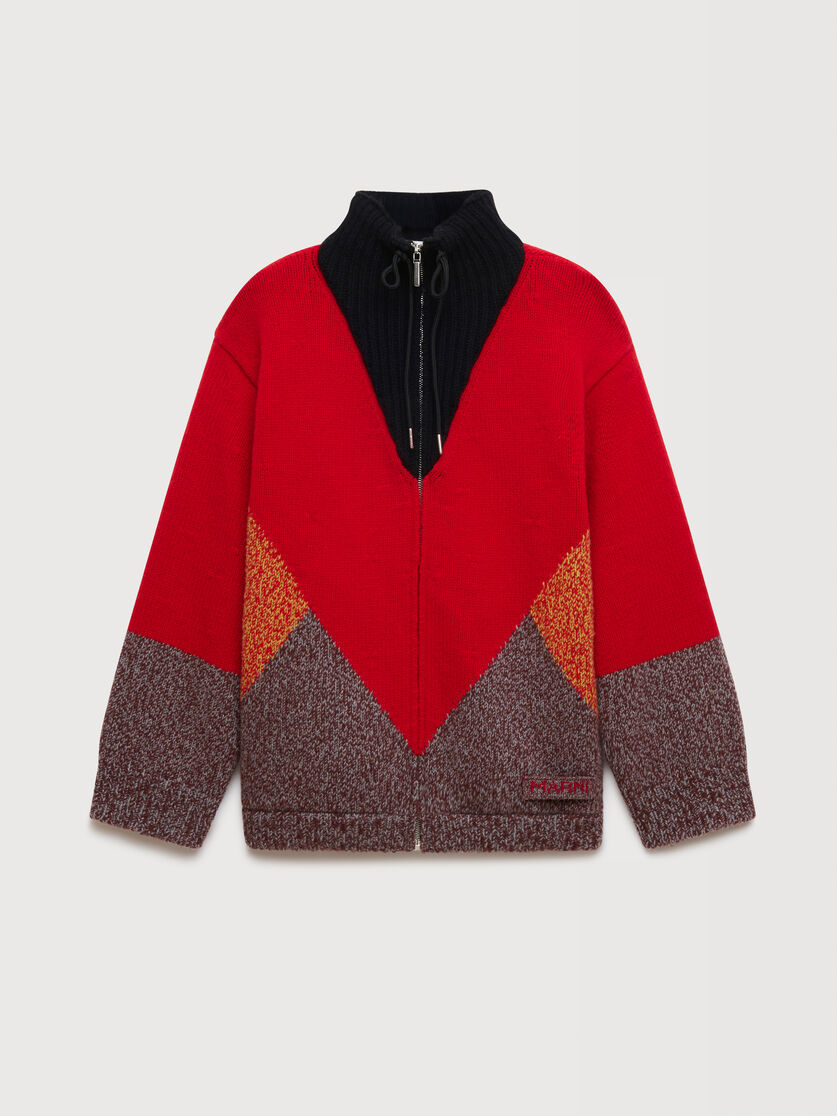 Red wool-cashmere jacket with "M" detail, Image 1
