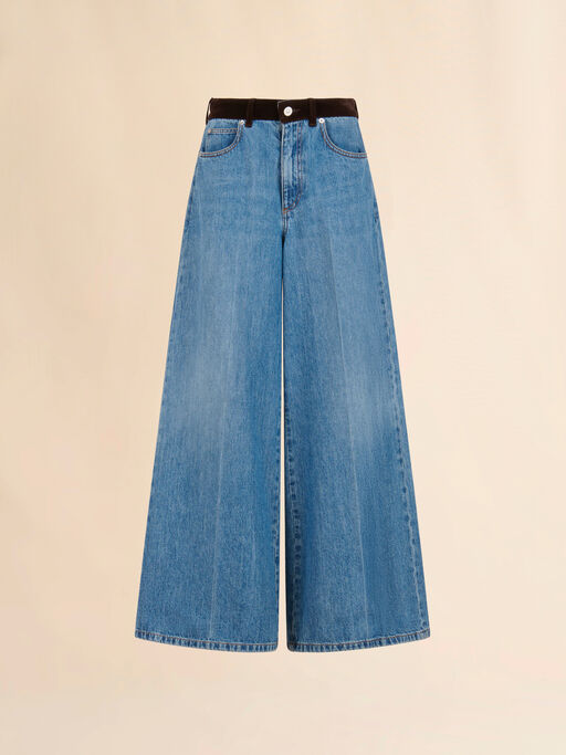 Blue denim trousers with velvet waistband - Pants