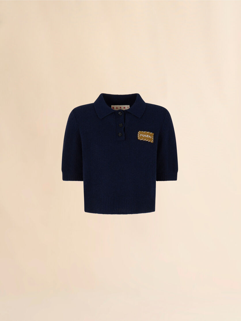 Grey cashmere polo jumper with Marni patch - Shirts - Image 1