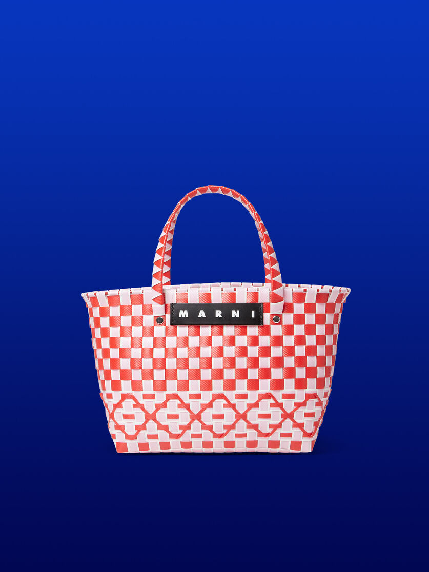 Gewebte MARNI MARKET OVAL Tasche in Blau und Rot - Shopper - Image 1