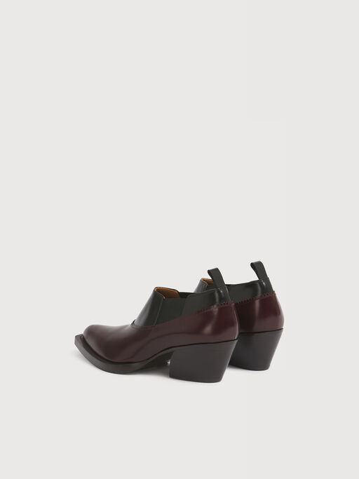 Botines cowboy bajos en piel burdeos - Botas