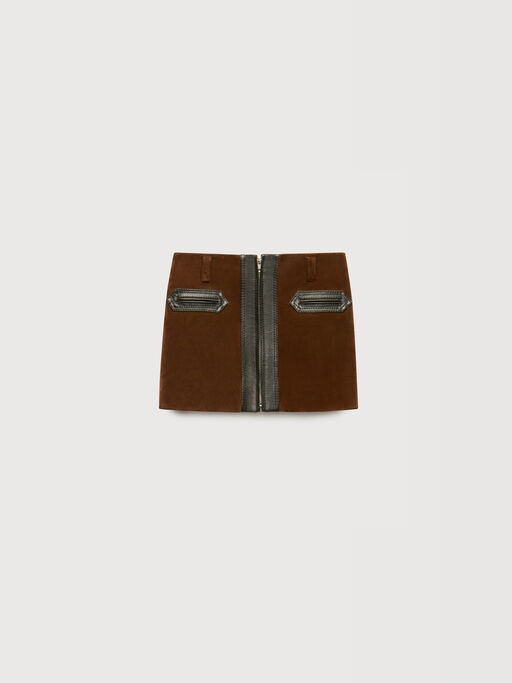 Brown crust leather mini skirt with zip front - Skirts