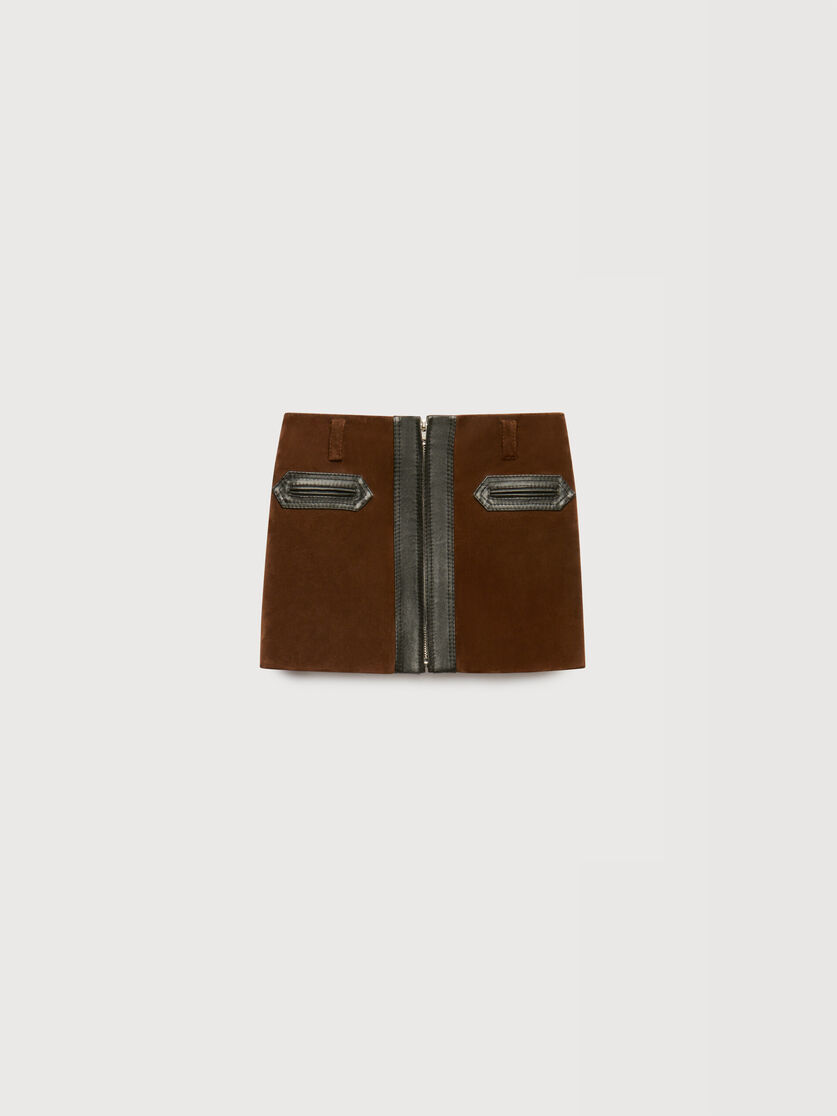 Brown crust leather mini skirt with zip front, Image 1