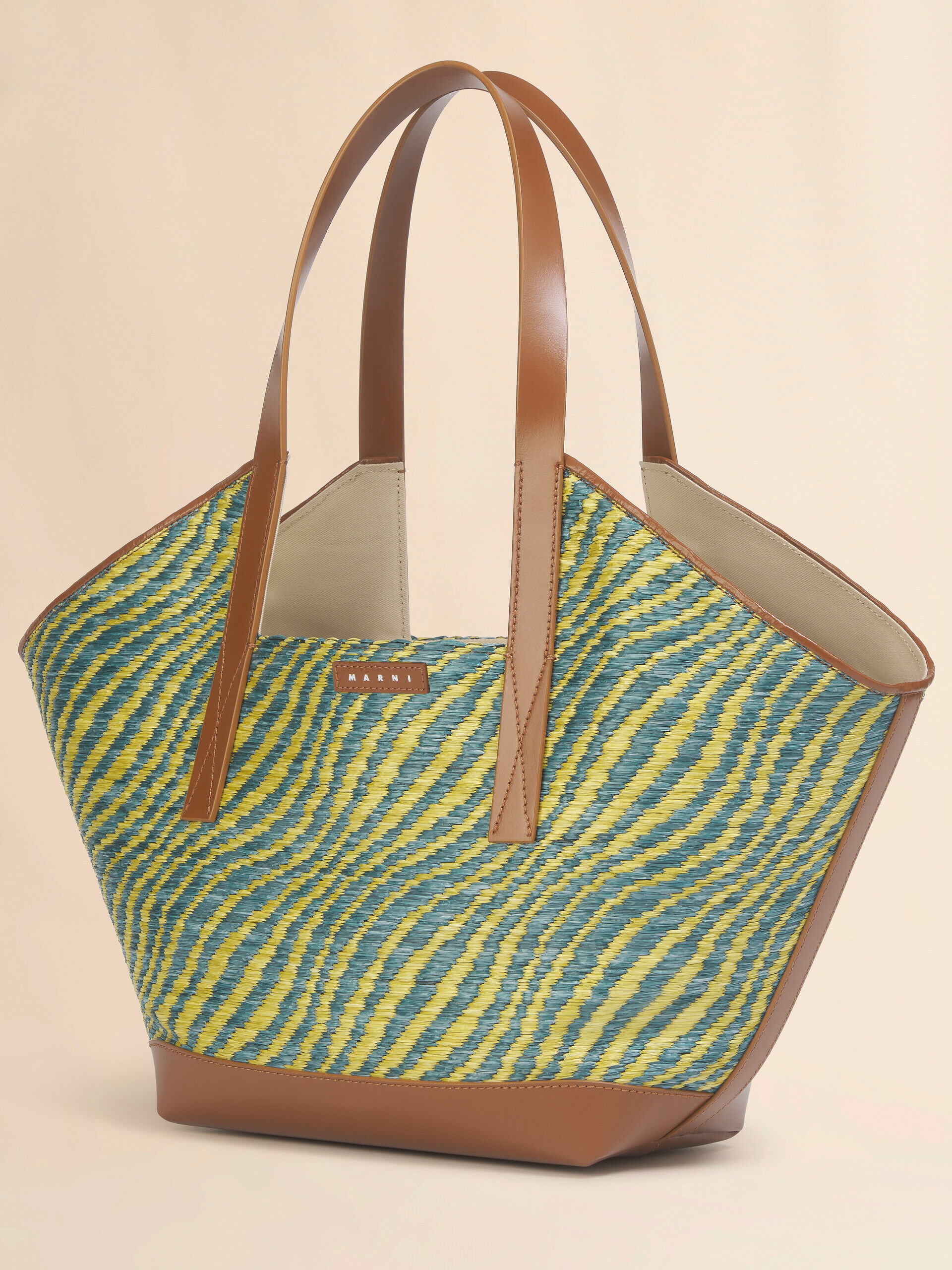 グリーン ラフィアエフェクト Wave スモールトートバッグ | Marni