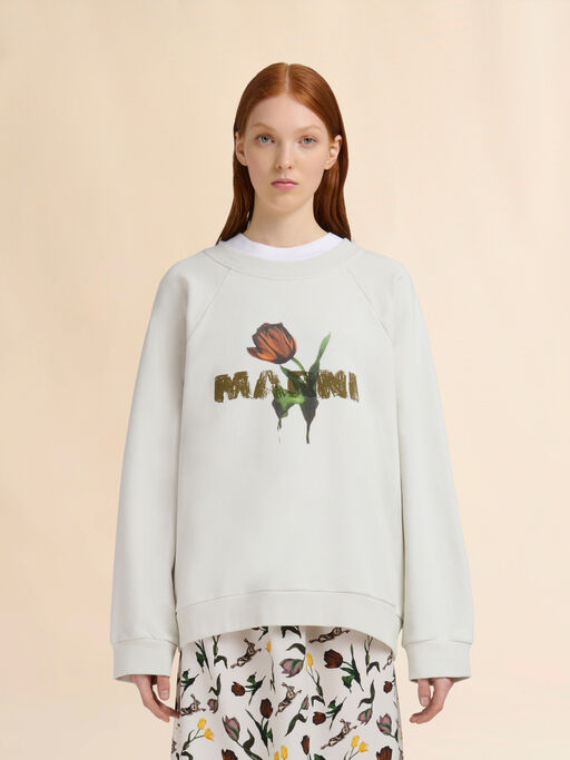Off-white cotton sweatshirt with tulip print - Sweaters