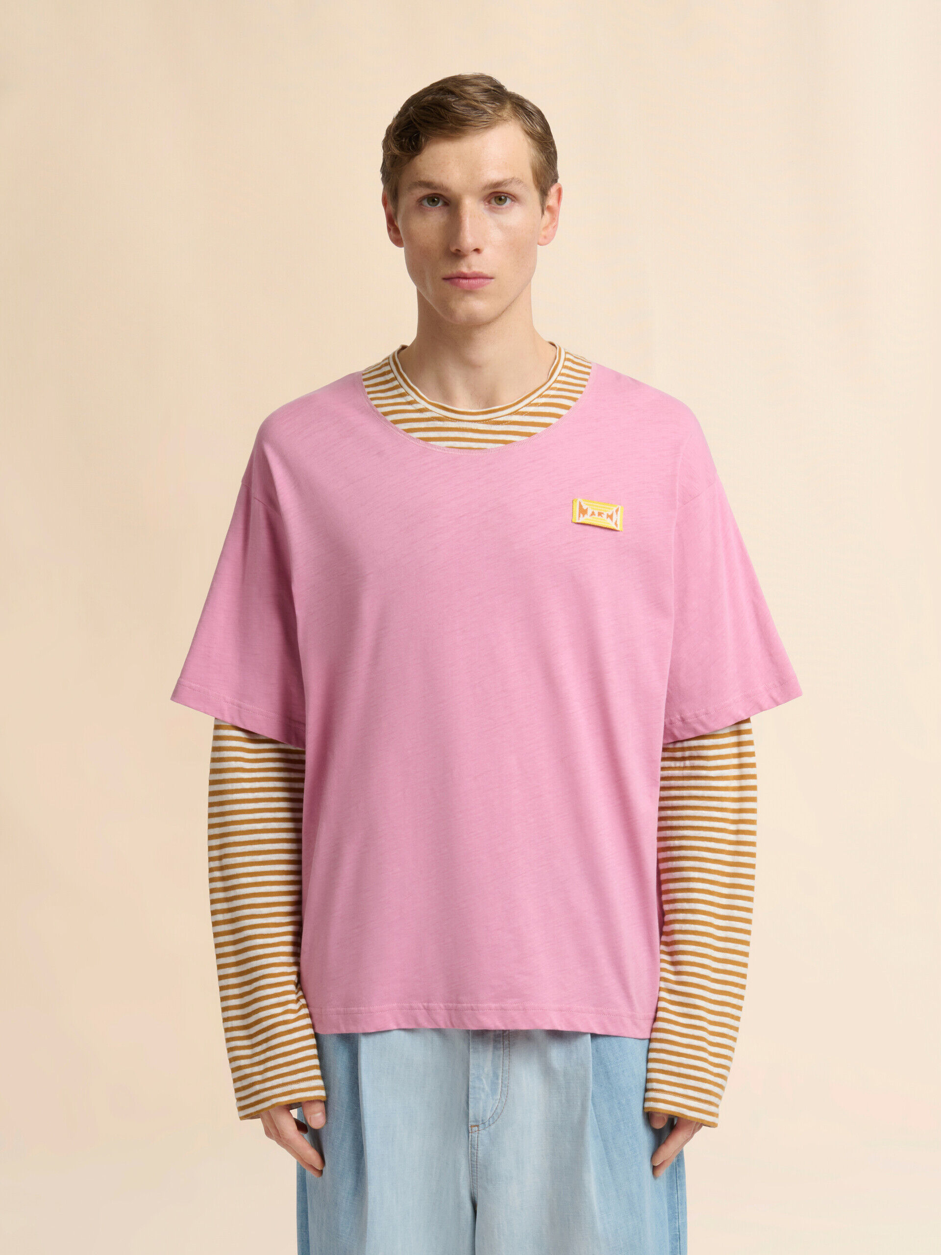 Pink and mustard layered cotton T-shirt | Marni