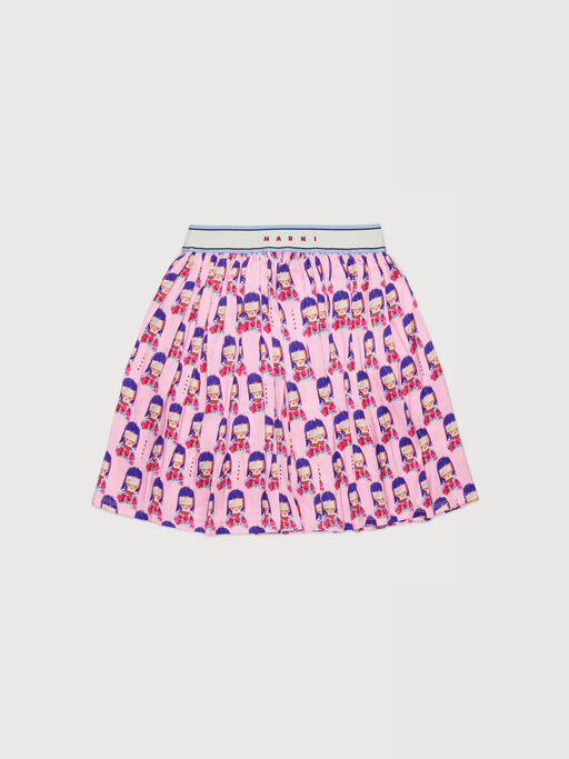 Pink viscose skirt with all-over goggle girl print - Skirts