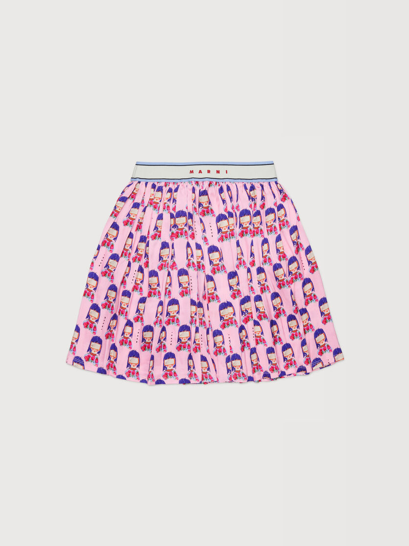 Pink viscose skirt with all-over goggle girl print, Image 1
