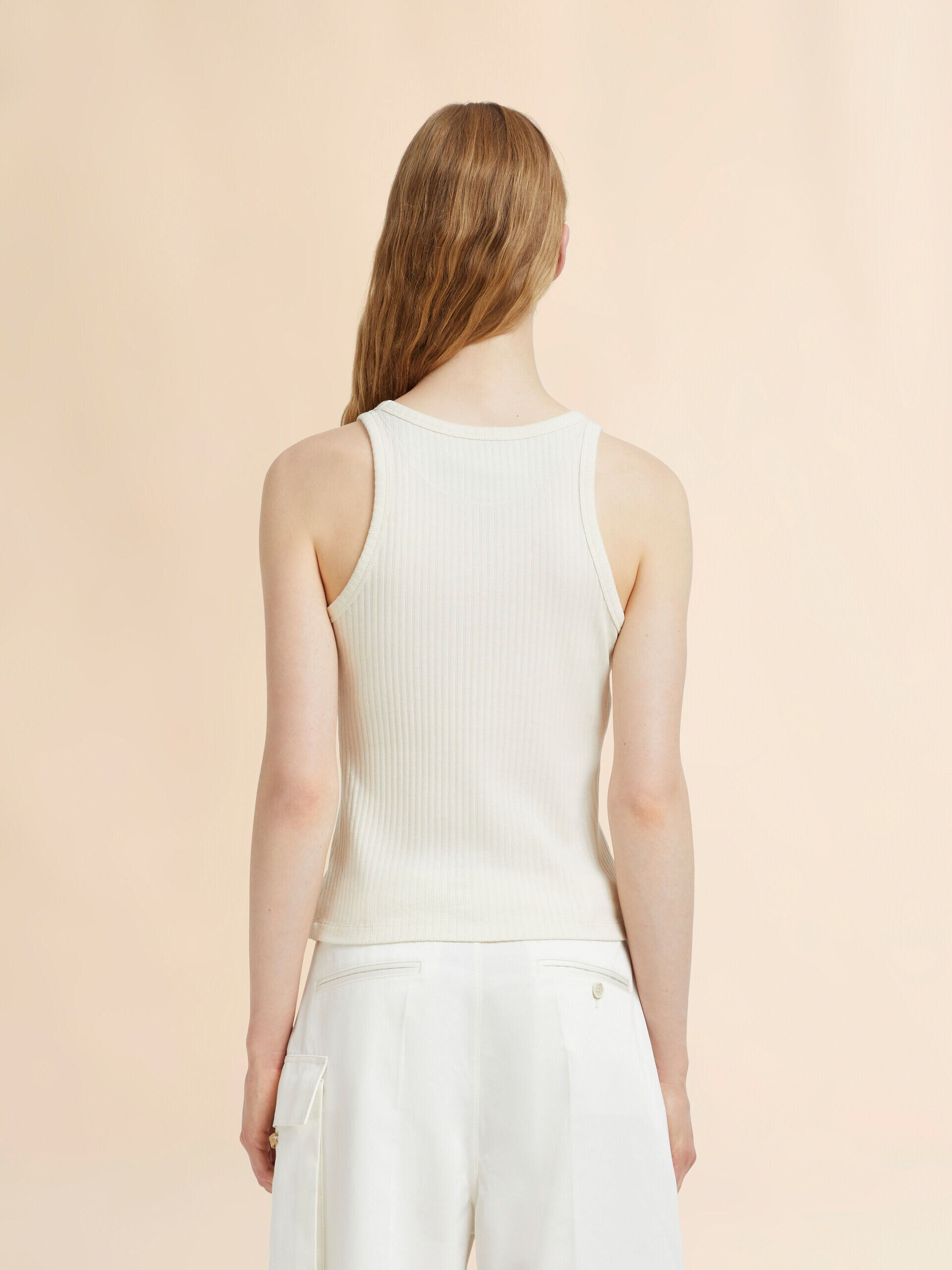 Marni Frameロゴ クリーム リブ編みコットンタンクトップ | Marni