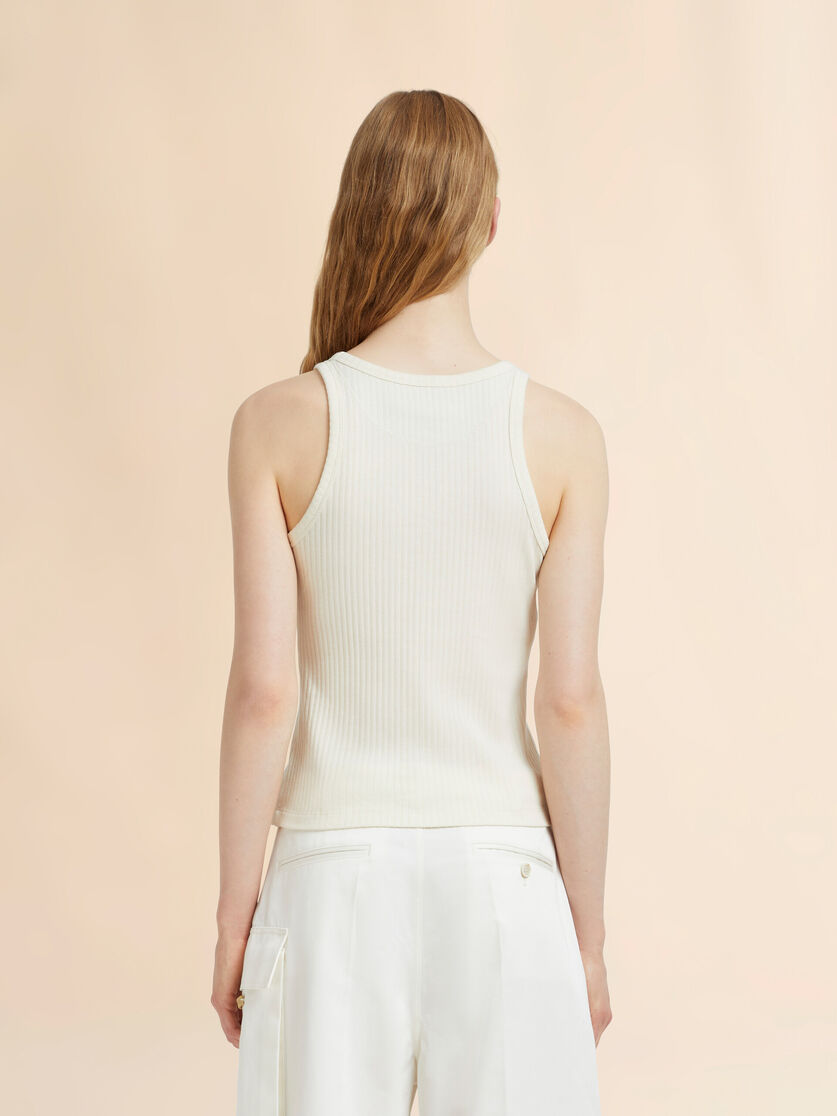 Cream ribbed cotton tank top with Marni Frame logo, Image 3