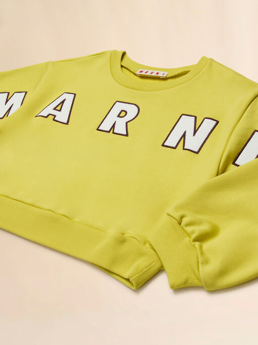 Yellow cotton cropped sweatshirt with embroidered logo - Sweaters