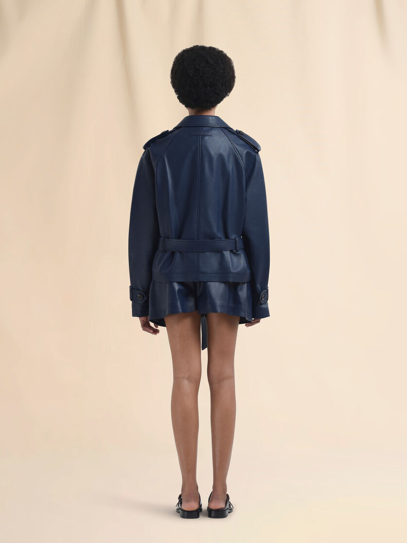 Short blue nappa trench - Jackets - Image 3