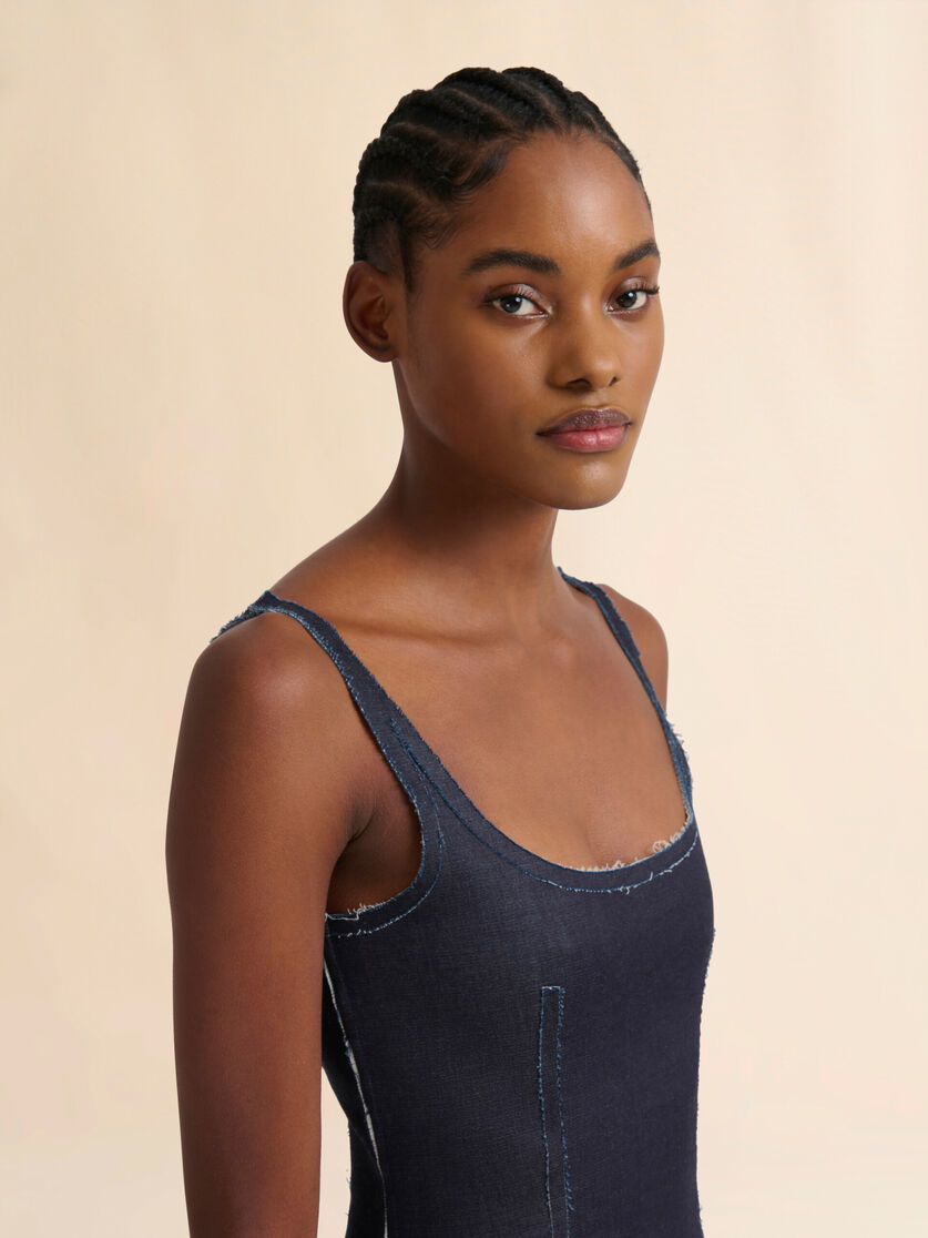 Deep blue stretch denim trompe l'oeil tank top - Shirts - Image 4