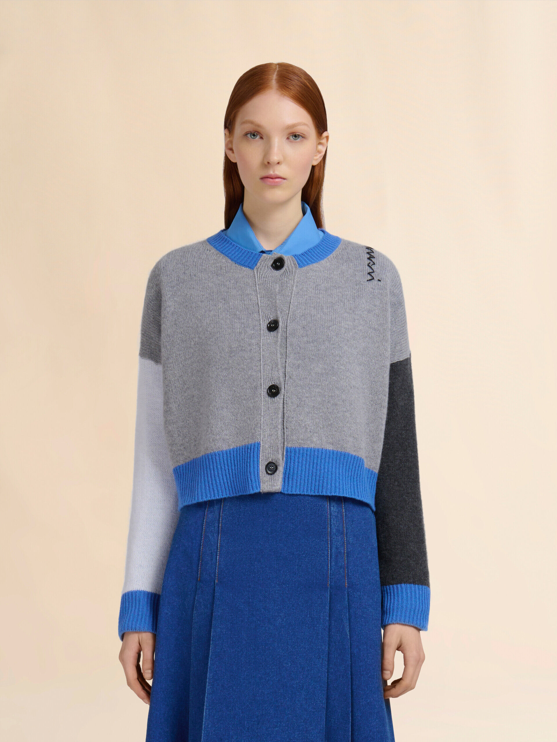 グレー カシミアカラーブロックカーディガン | Marni