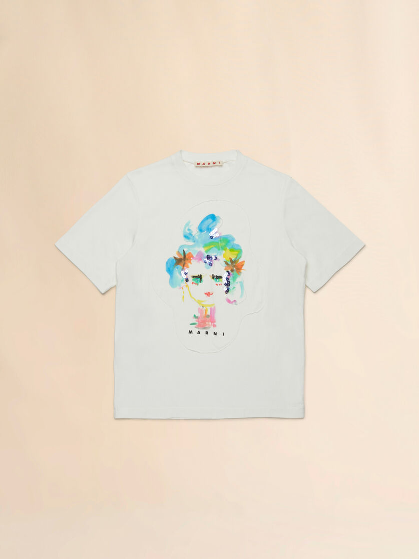 Off-white cotton T-shirt with watercolour patch - T-shirts - Image 1