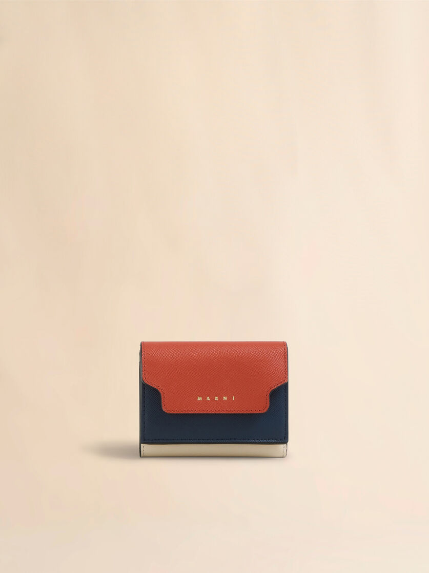 ブルー クリーム ブラウン サフィアーノレザー製 三つ折りウォレット - 財布 - Image 1