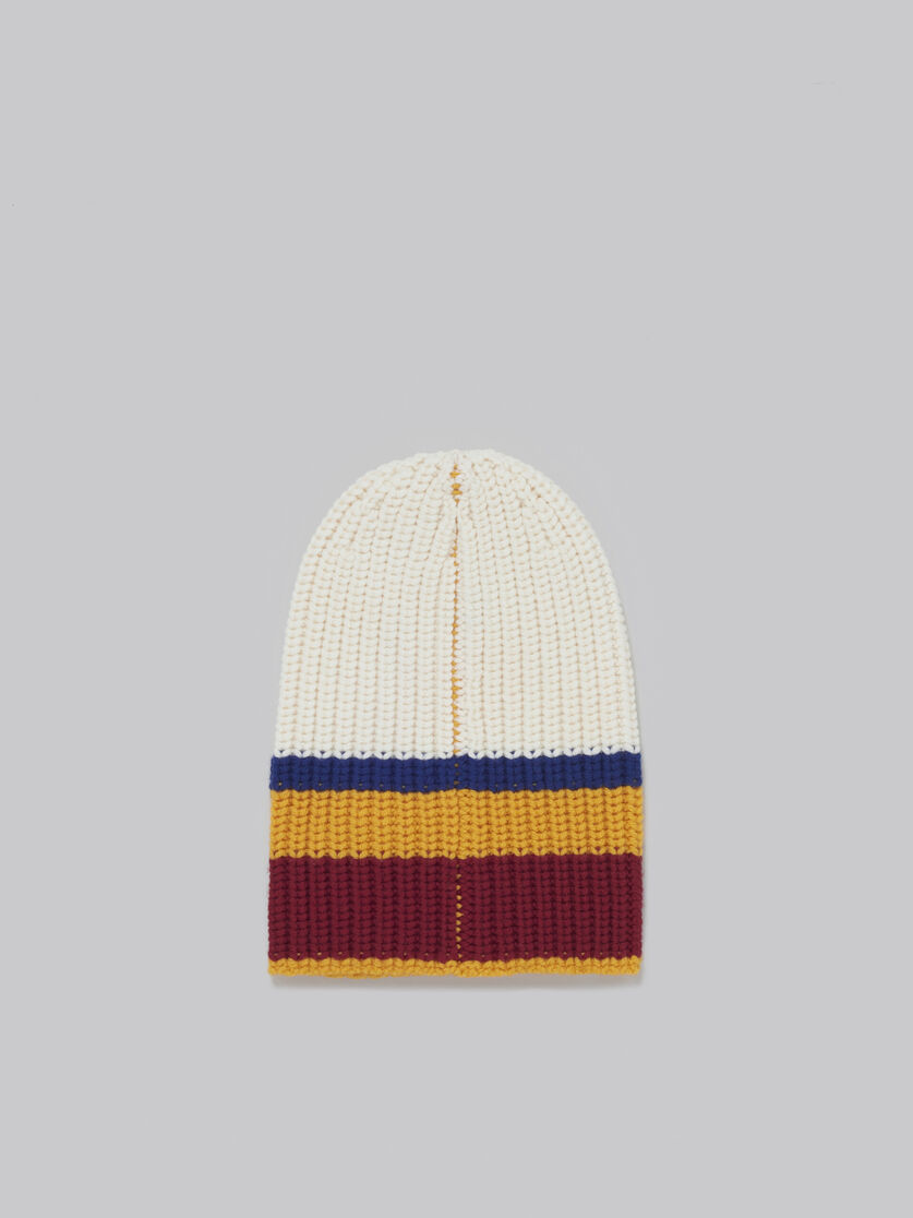 White ribbed wool beanie with maxi stripes - Hats - Image 3