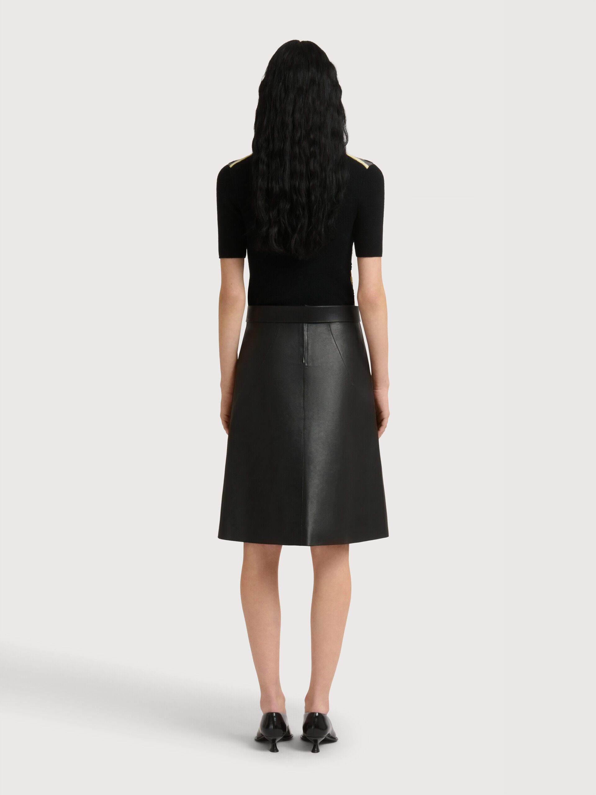 ブラック ナッパレザー プリーツスカート | Marni