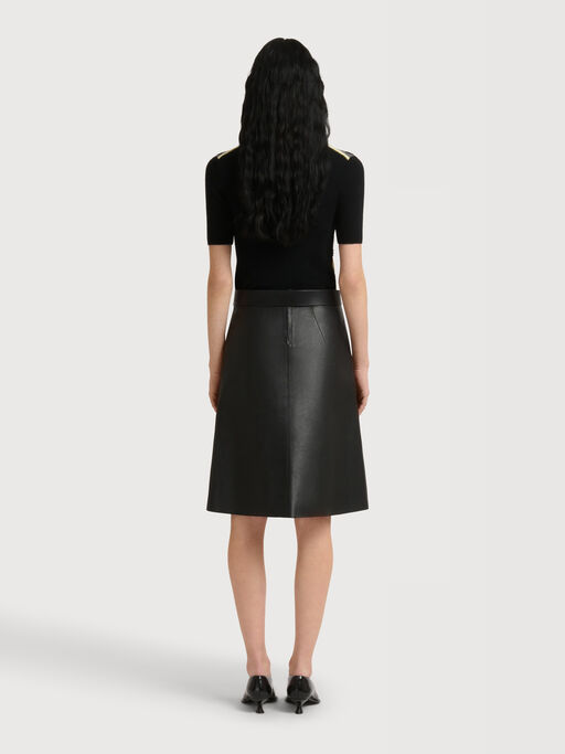 Black nappa leather skirt with pleat - Skirts