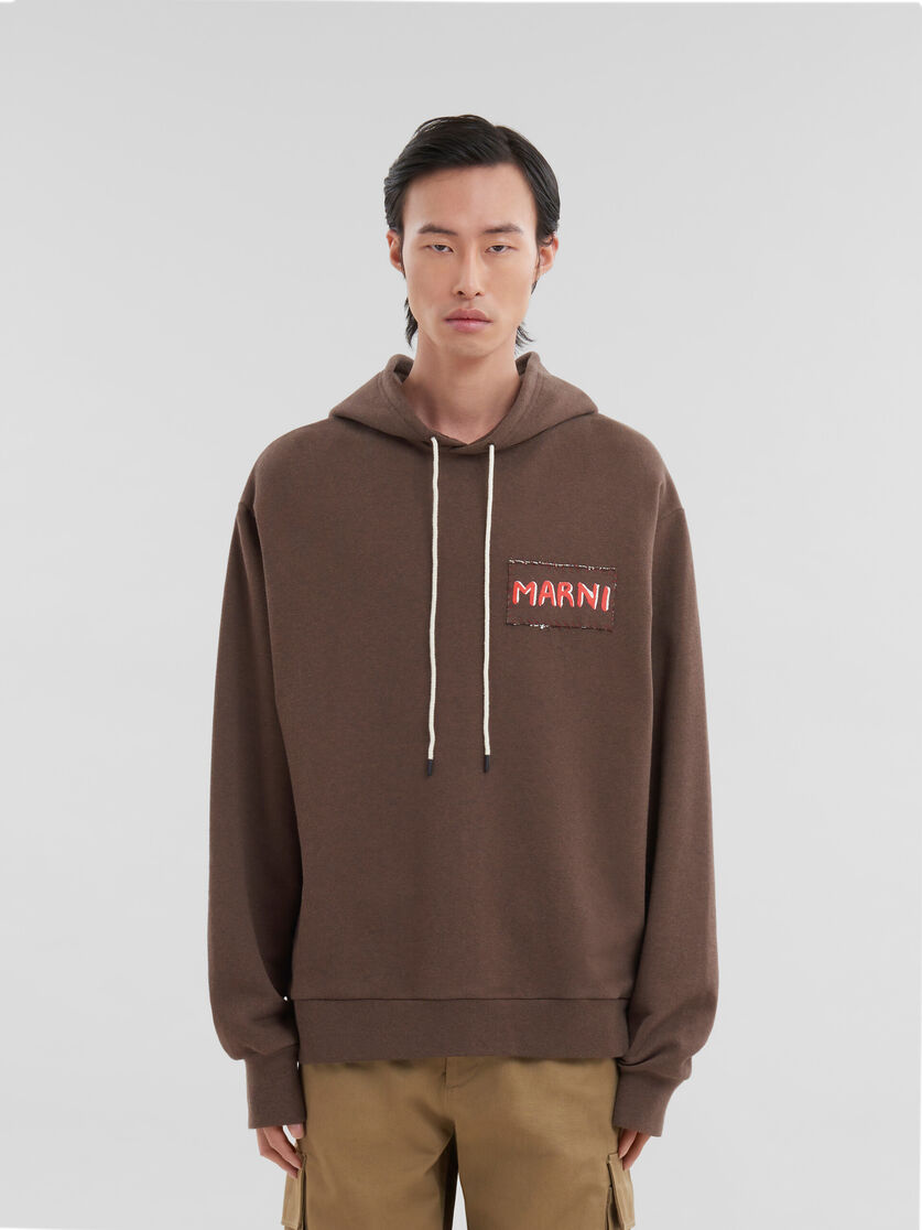 Brown melange cotton hoodie with Marni patch | Marni