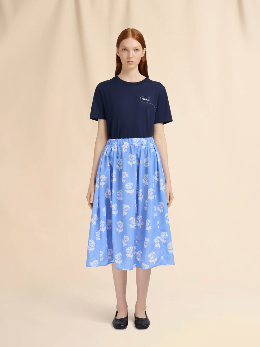 Light blue poplin egg skirt with Sprayed Roses print - Skirts - Image 2