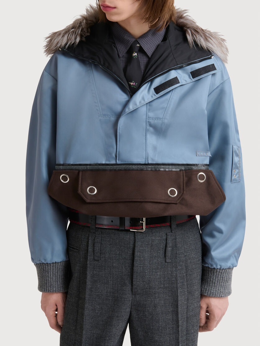 Grey nylon half-zip jacket with fur collar, Image 4