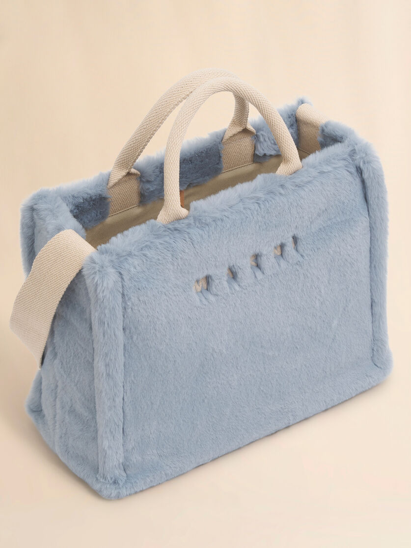 ライトブルー フェイクファー製バスケットショッパー - ショッピングバッグ - Image 4