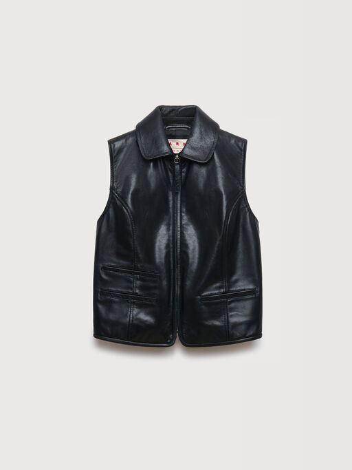 Black leather zip-through vest - Waistcoat
