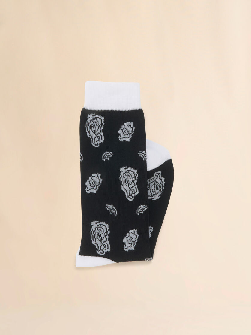 Black stretch cotton socks with floral intarsia - Socks - Image 2