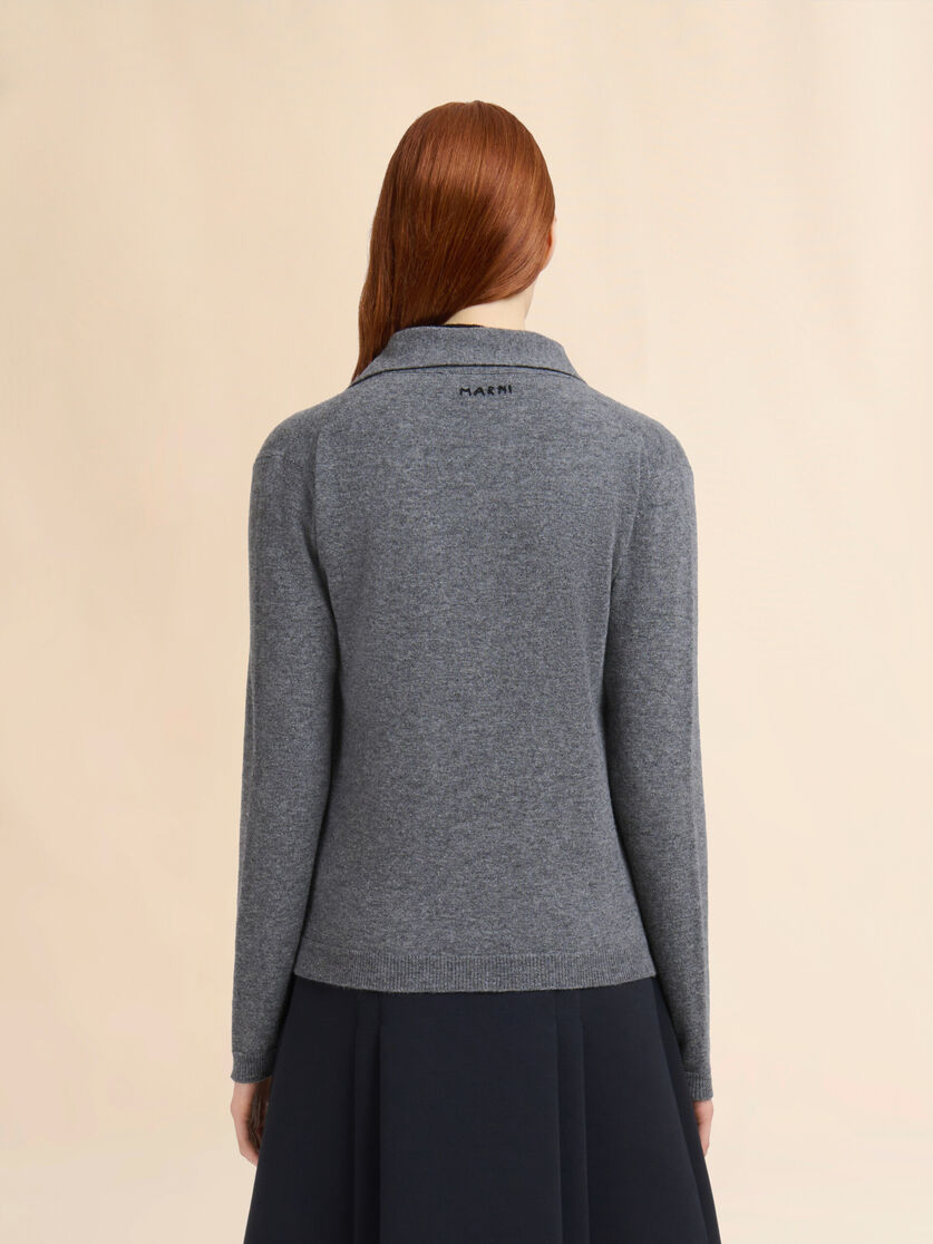 Grey wool cardigan with bicolor placket - Pullovers - Image 3