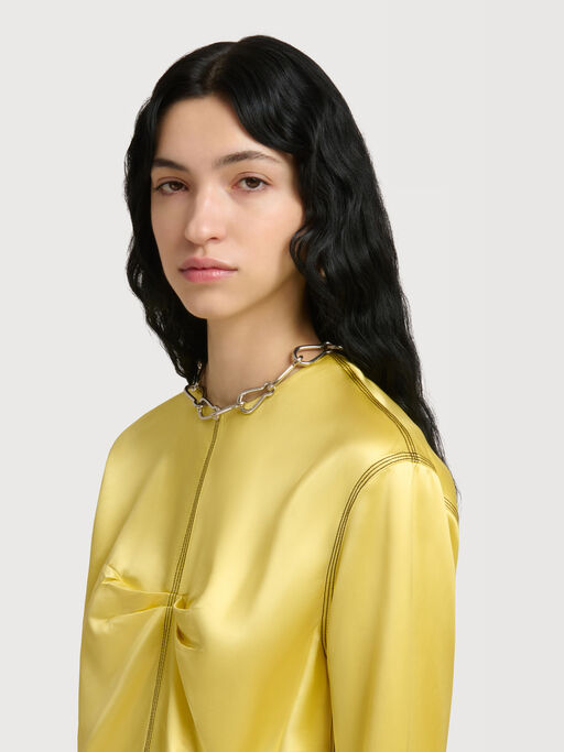 Yellow satin top with contrast stitching - Shirts