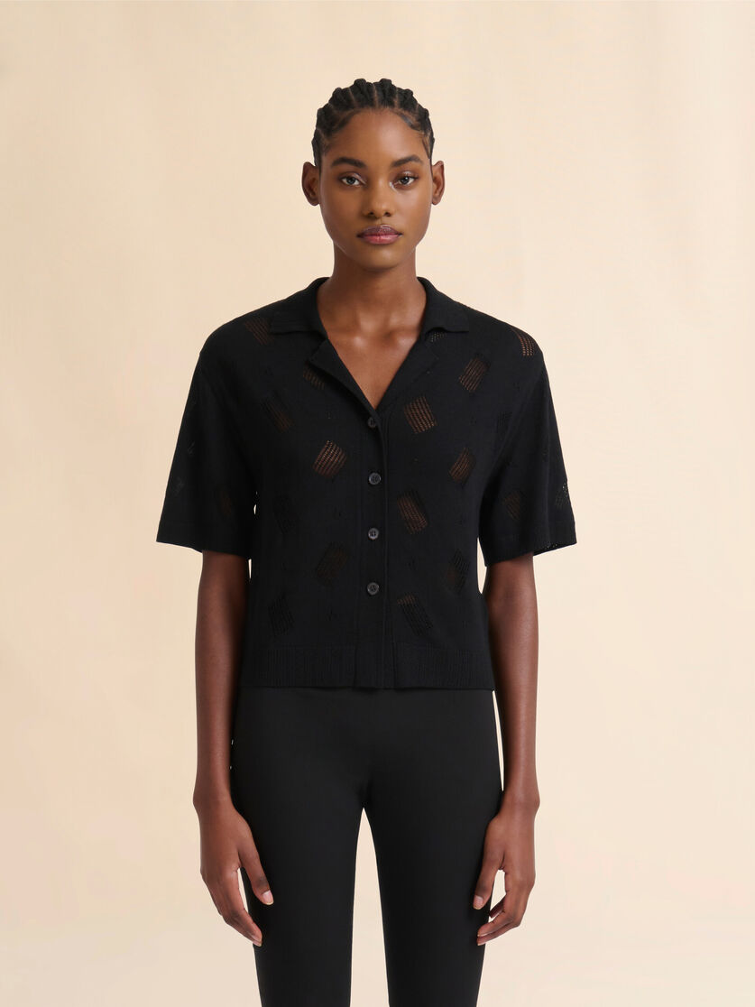 Camicia in filato traforato di lana e seta nero - Camicie - Image 2