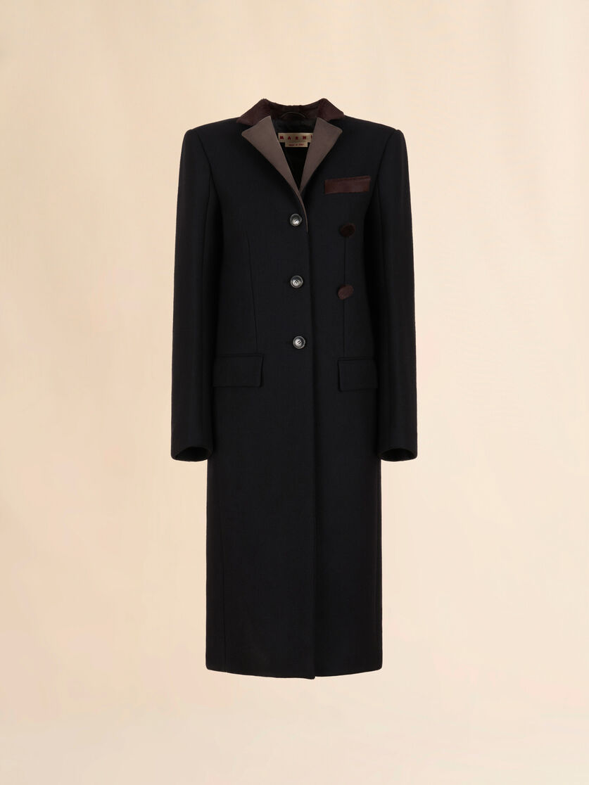 Black wool felt coat with leather details - Coats - Image 1
