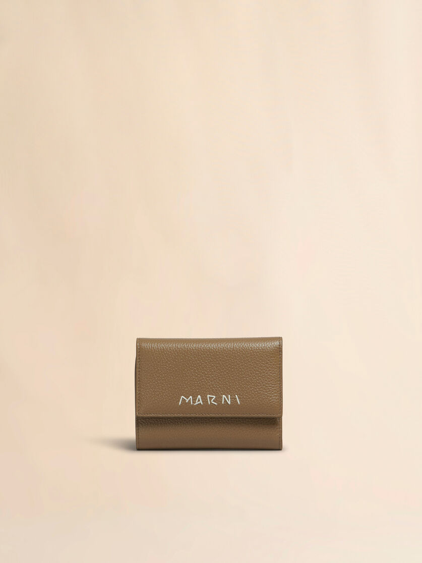 ブラウン レザー製 三つ折りウォレット、マルニメンディング | Marni 