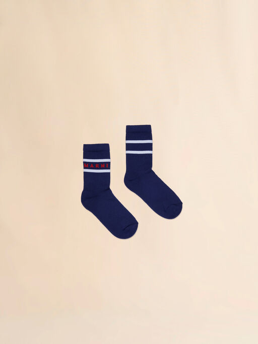 Blue cotton-nylon socks with striped cuffs - Socks