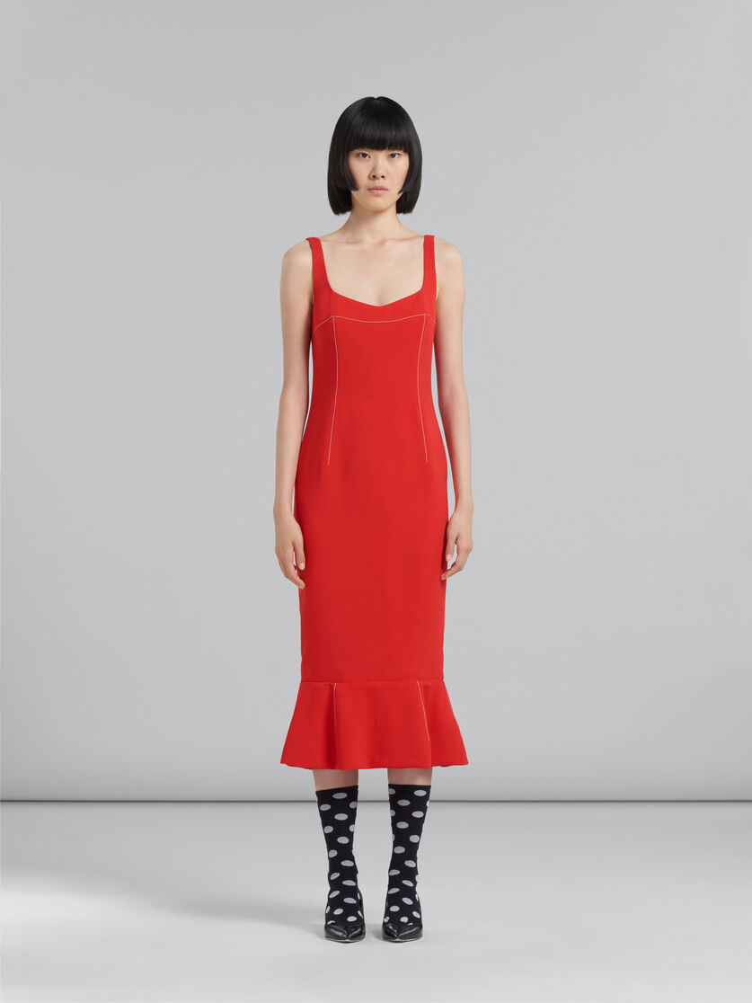 Red cady sheath dress with flounce hem - Dresses - Image 2