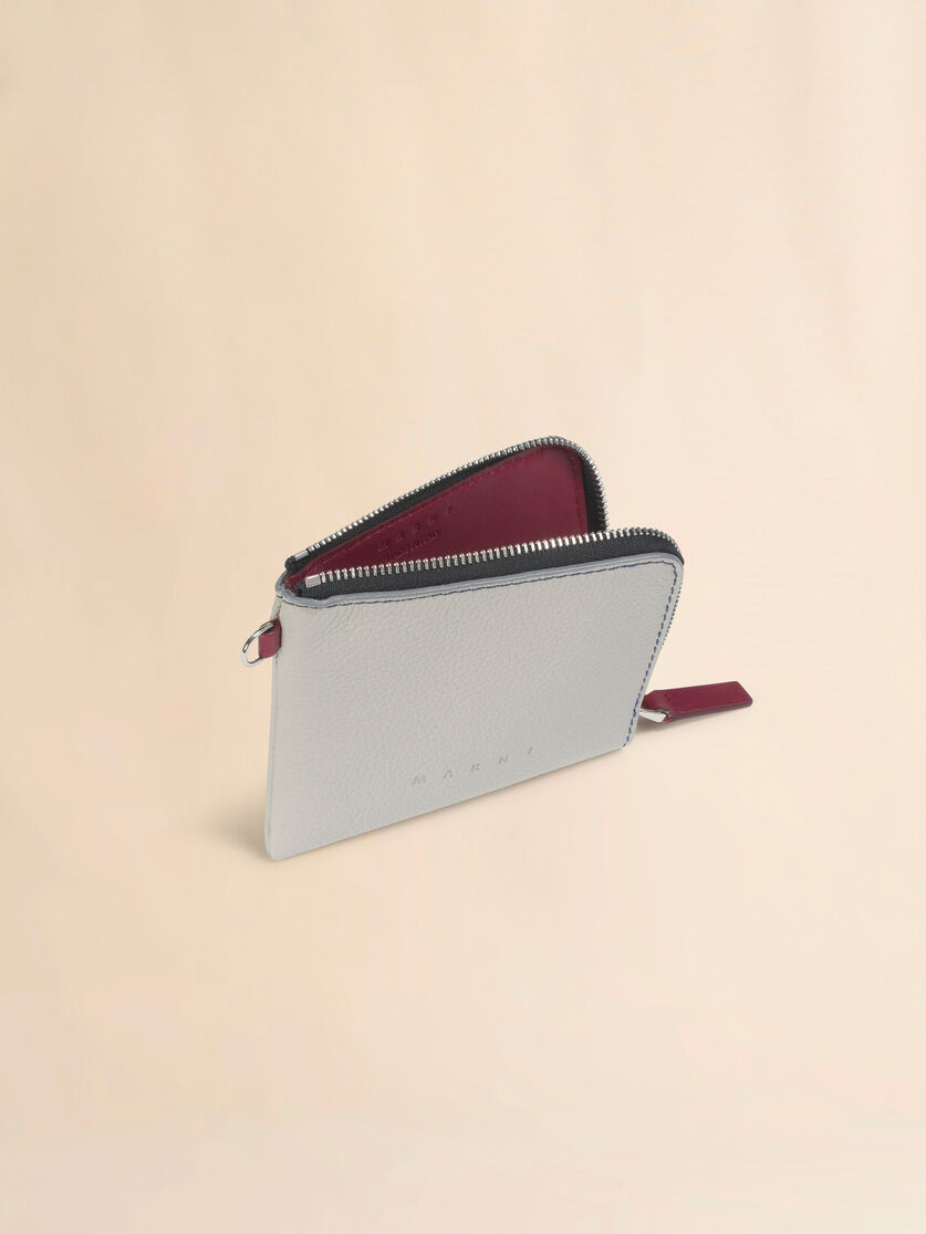 グレー レザー製ラウンドファスナーウォレット、コントラストステッチ入り, Image 2