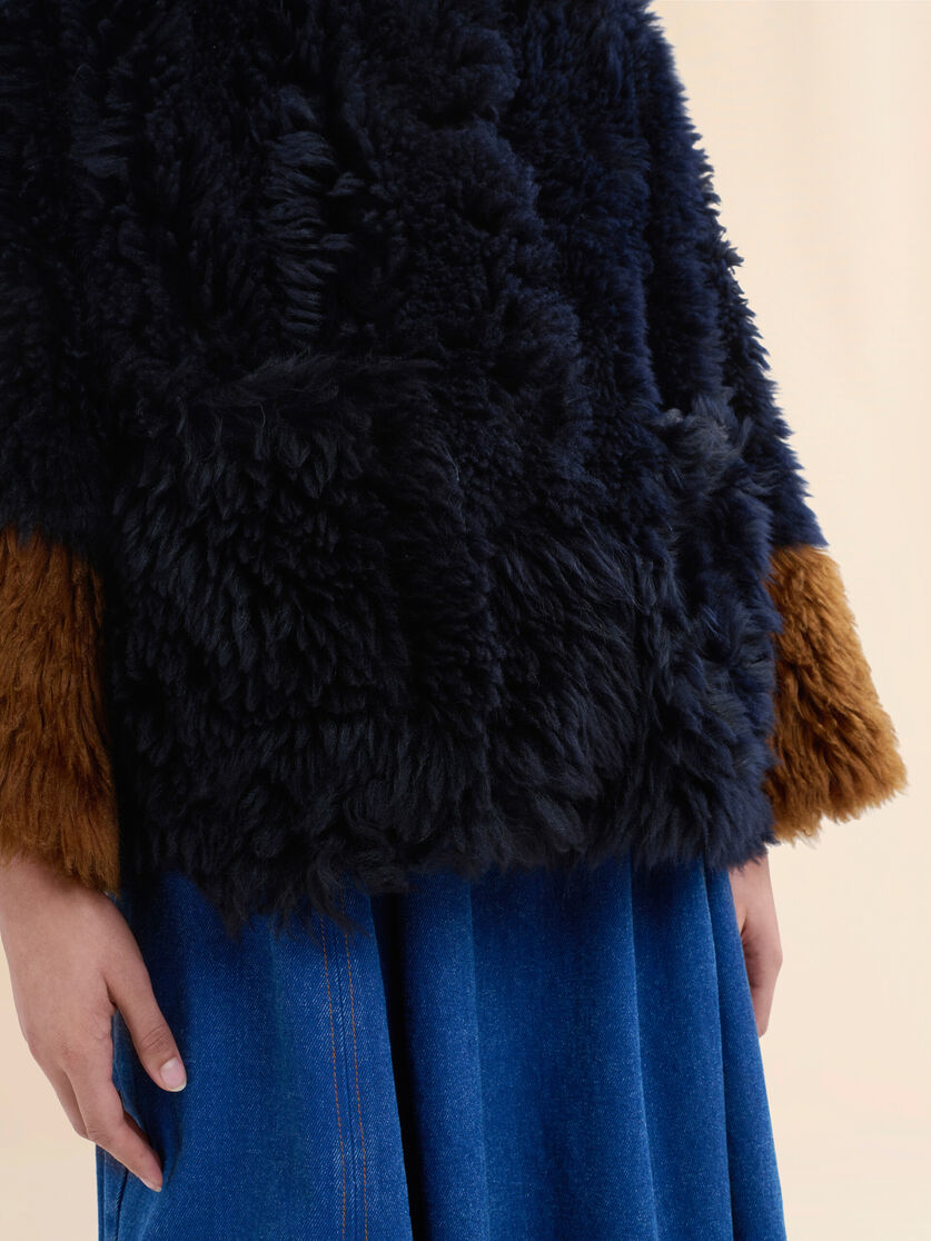 Navy long-hair shearling jacket with contrast trims - Jackets - Image 5