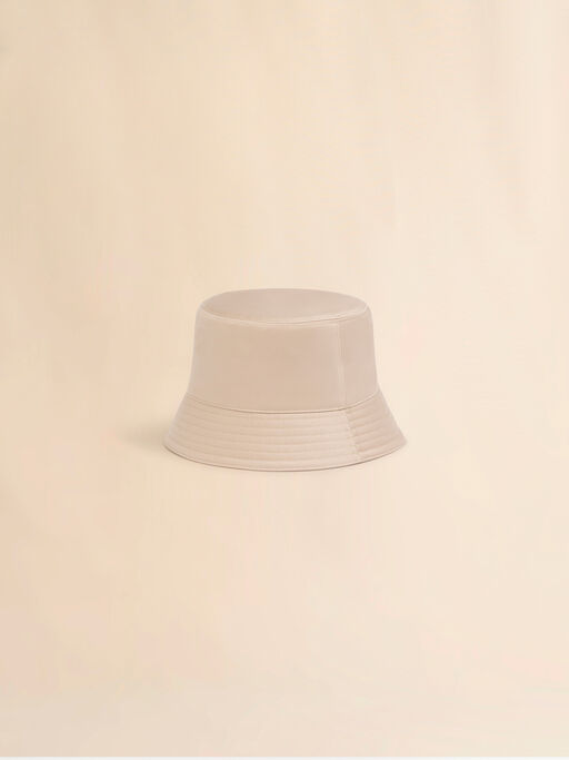 Beige water-repellent gabardine bucket hat with embroidered logo - Hats