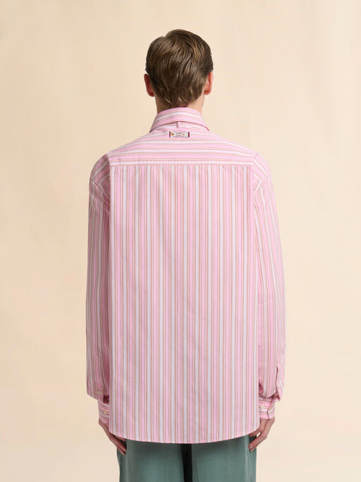 Pink striped poplin shirt with neck strap - Shirts