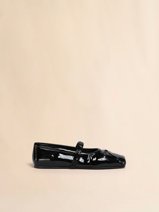 Glänzende Mary Janes aus schwarzem Lackleder - Mokassins