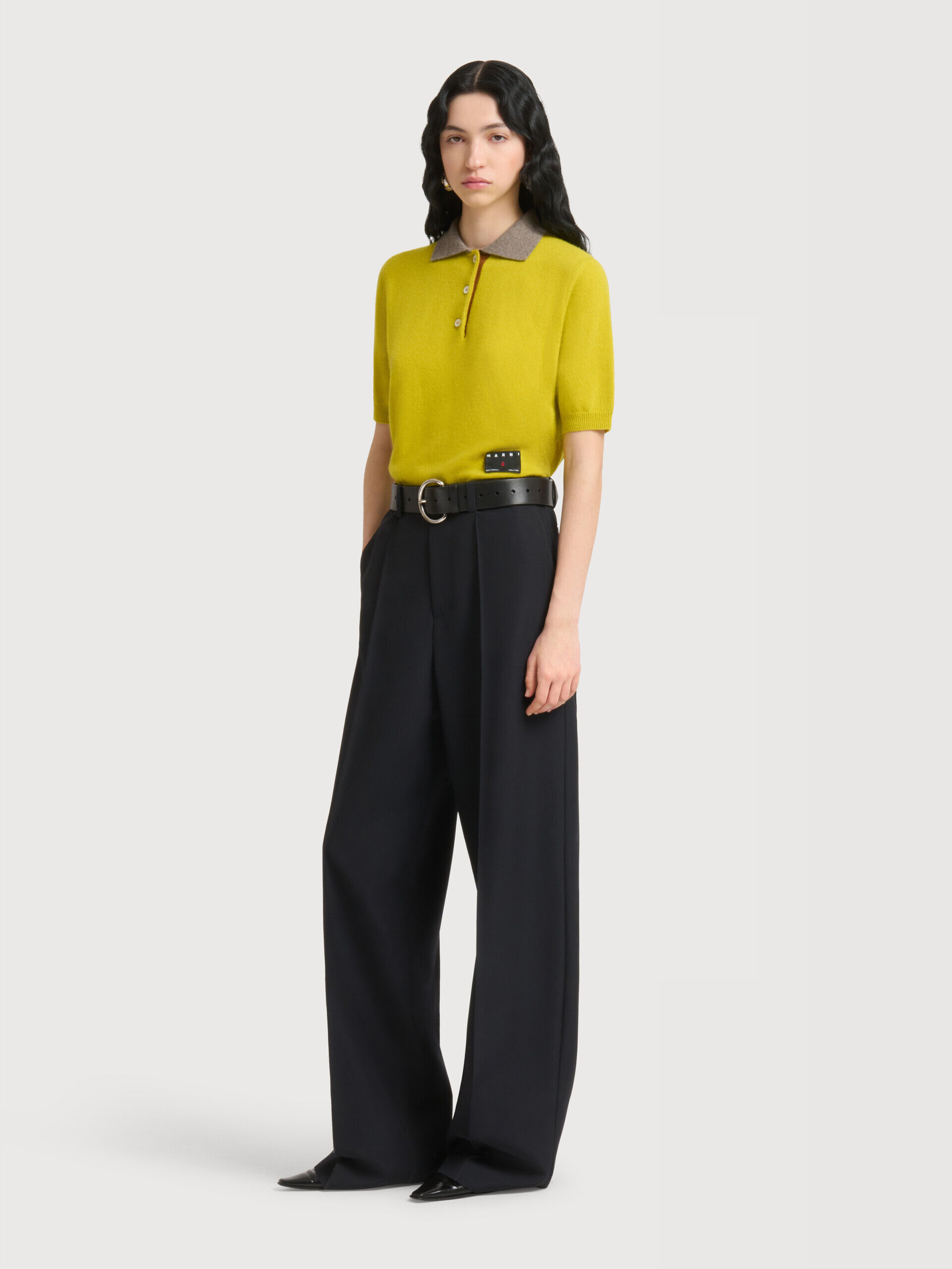 marni ブラックウールトラウザーズ ブラック ウール ワイドレッグトラウザー | Marni
