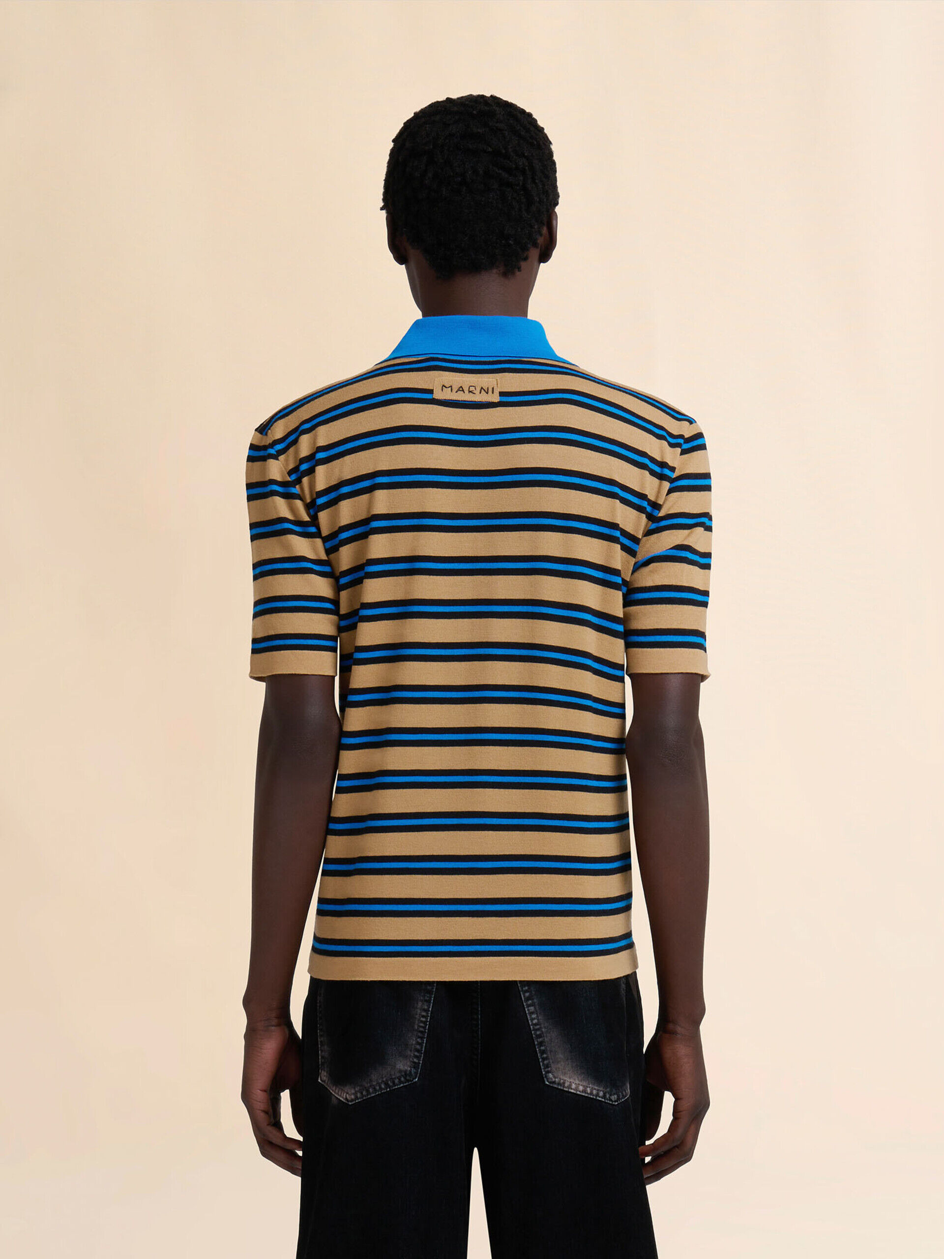Brown and blue striped wool polo shirt | Marni