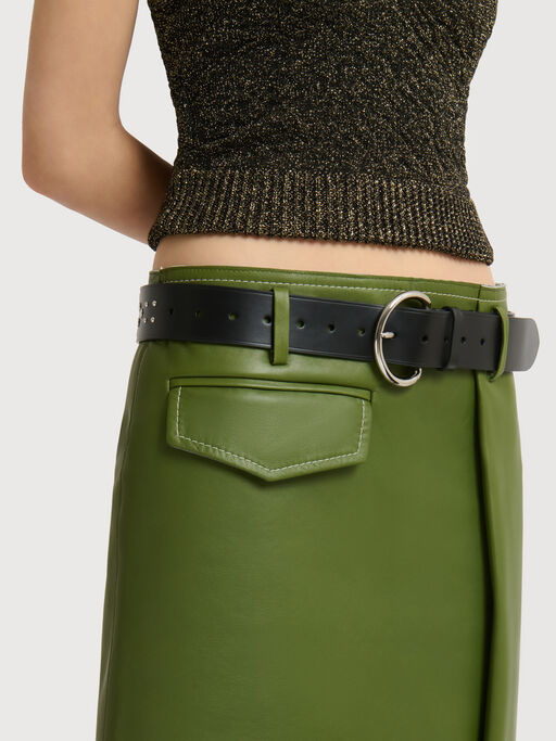 Green bonded nappa leather midi skirt with pocket - Skirts