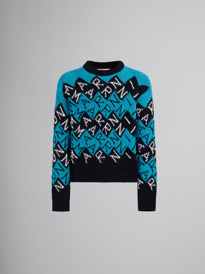 Maglione in lana nera e blu con motivo Marni intarsiato - Pullover - Image 1