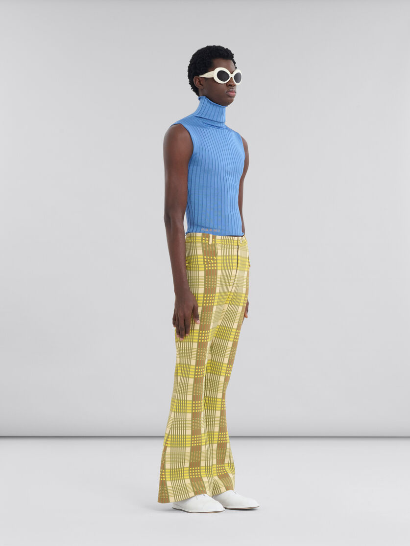 Blue and brown checked techno knit trousers - Pants - Image 5