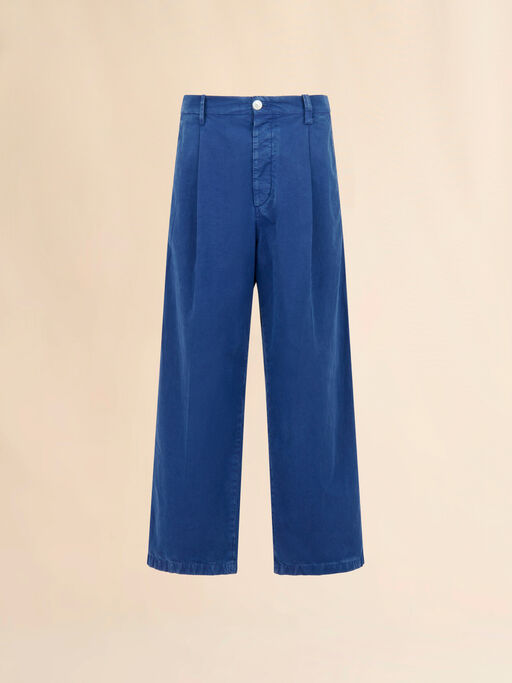 Blue cotton wide-leg trousers - Pants