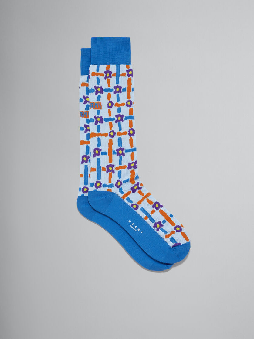 Light blue cotton socks with Saraband pattern - Socks - Image 1